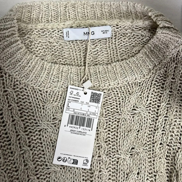 NWT MANGO Women’s Knitted Braided Sweater color Sand size Large - Picture 10 of 12